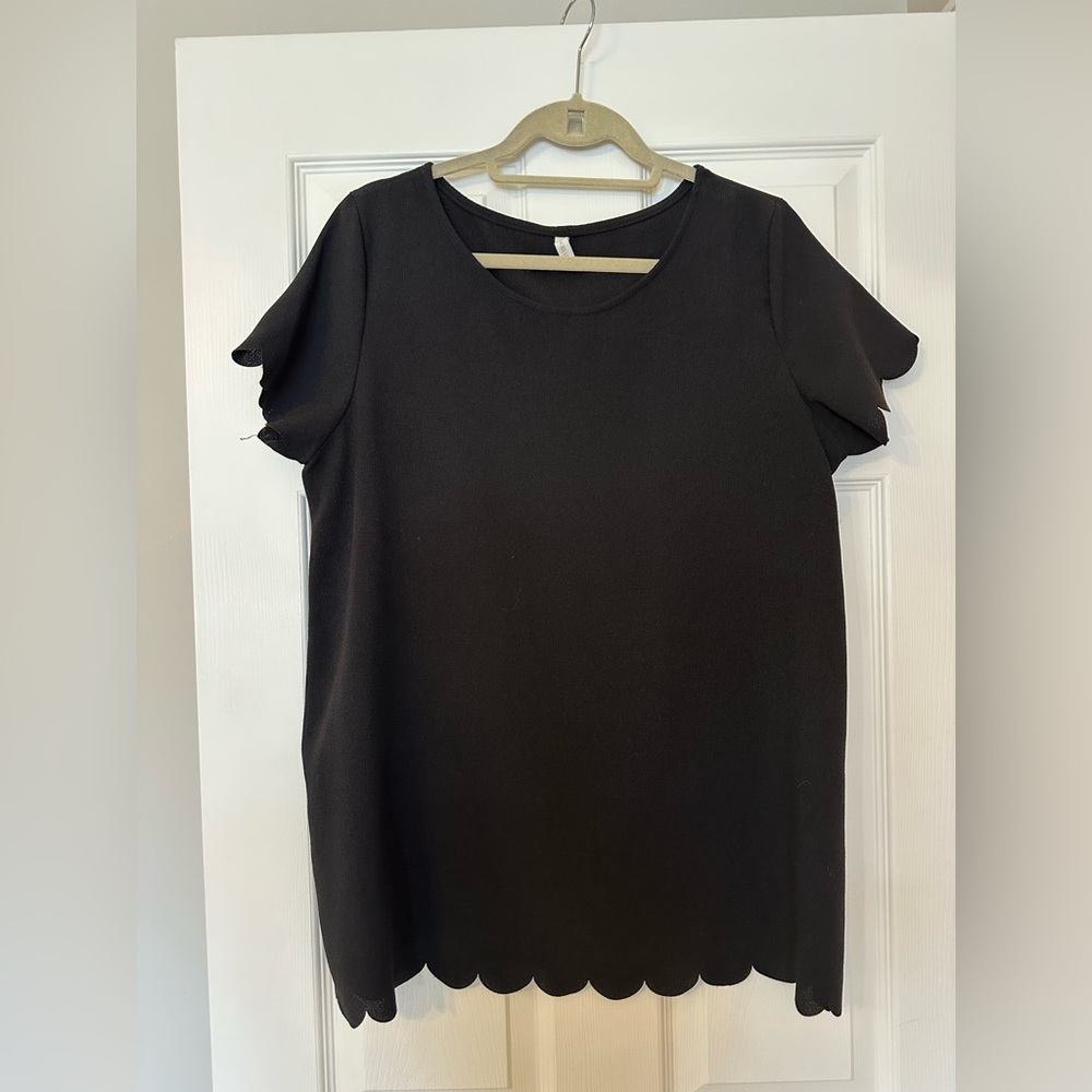PinkBlush Black Scallop Hem Maternity Top - Short Sleeve - Size L